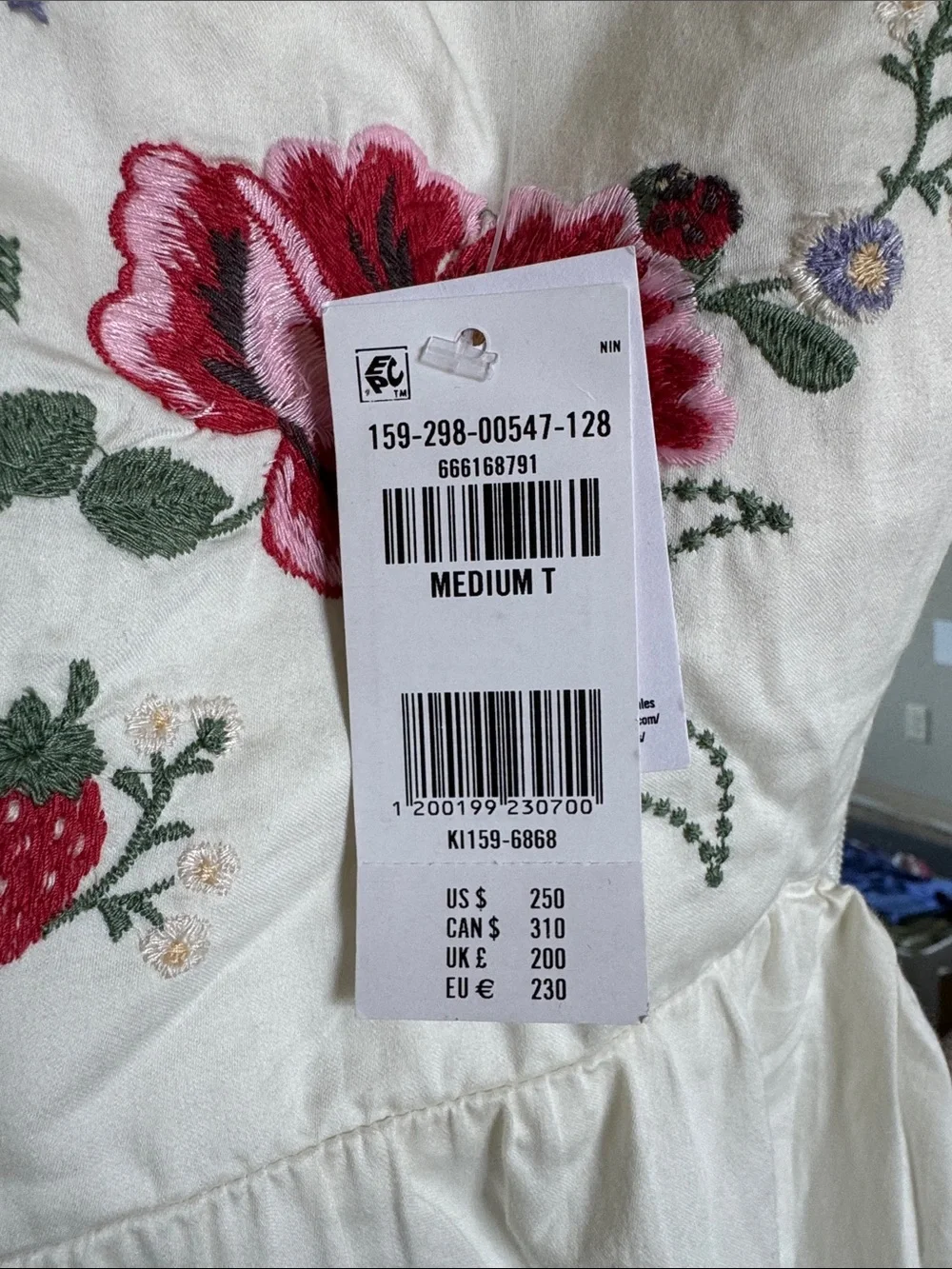 Abercrombie & Fitch Cream Maxi Dress with Red Floral Embroidery